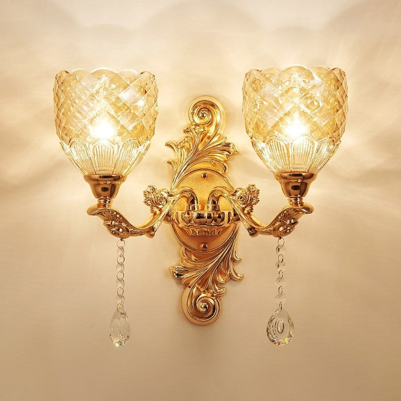 Vivolux | 2 Lichten Koepel/Bloem Op Muur Sconces Licht Europese Gouden Textuur Crystal Wandlamp Fixture