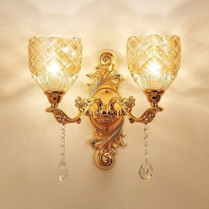Vivolux | 2 Lichten Koepel/Bloem Op Muur Sconces Licht Europese Gouden Textuur Crystal Wandlamp Fixture