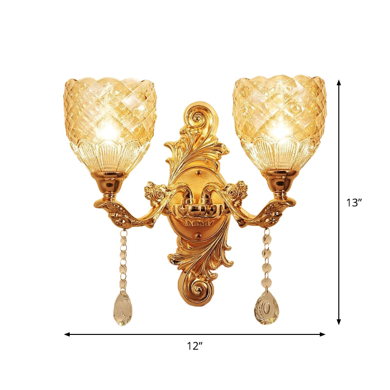 Vivolux | 2 Lichten Koepel/Bloem Op Muur Sconces Licht Europese Gouden Textuur Crystal Wandlamp Fixture