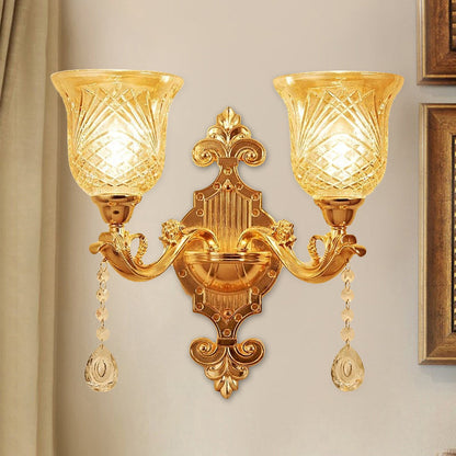 Vivolux | 2 Lichten Koepel/Bloem Op Muur Sconces Licht Europese Gouden Textuur Crystal Wandlamp Fixture