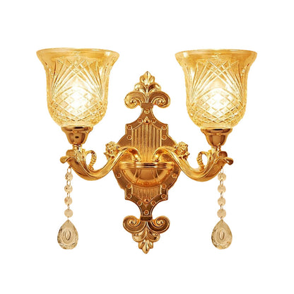 Vivolux | 2 Lichten Koepel/Bloem Op Muur Sconces Licht Europese Gouden Textuur Crystal Wandlamp Fixture