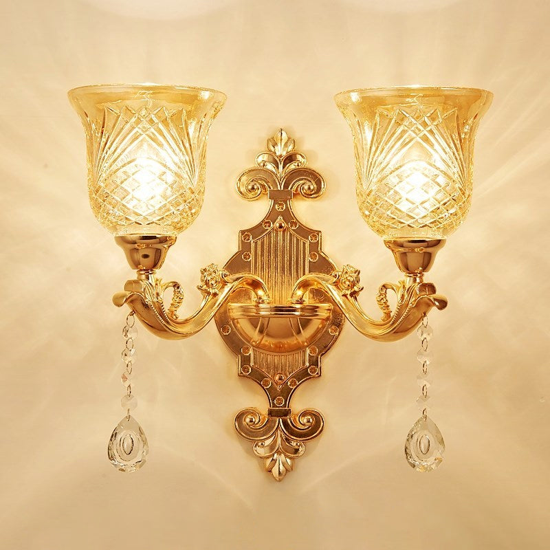 Vivolux | 2 Lichten Koepel/Bloem Op Muur Sconces Licht Europese Gouden Textuur Crystal Wandlamp Fixture