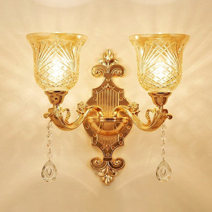 Vivolux | 2 Lichten Koepel/Bloem Op Muur Sconces Licht Europese Gouden Textuur Crystal Wandlamp Fixture