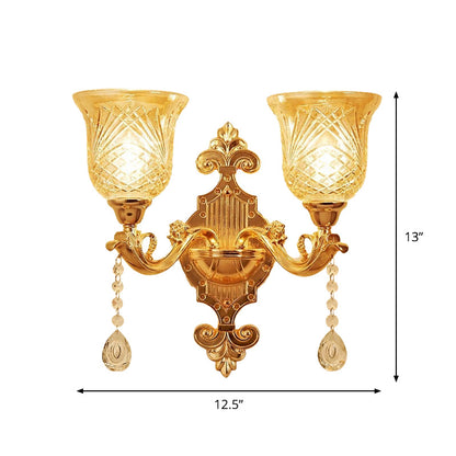 Vivolux | 2 Lichten Koepel/Bloem Op Muur Sconces Licht Europese Gouden Textuur Crystal Wandlamp Fixture