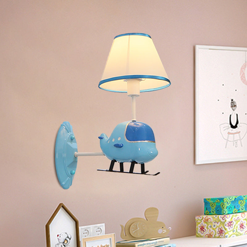 Vivolux | Blaue Flugzeug-förmige Wandbeleuchtung Idee Cartoon 1 Kopf Resin Wandmontage Lampe mit Stoffschirm