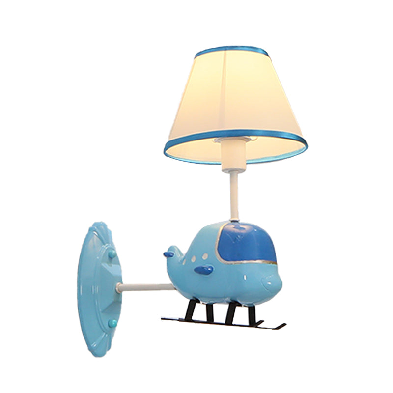 Vivolux | Blaue Flugzeug-förmige Wandbeleuchtung Idee Cartoon 1 Kopf Resin Wandmontage Lampe mit Stoffschirm