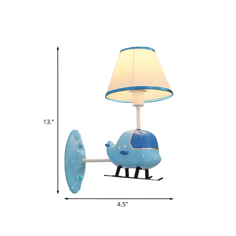 Vivolux | Blaue Flugzeug-förmige Wandbeleuchtung Idee Cartoon 1 Kopf Resin Wandmontage Lampe mit Stoffschirm