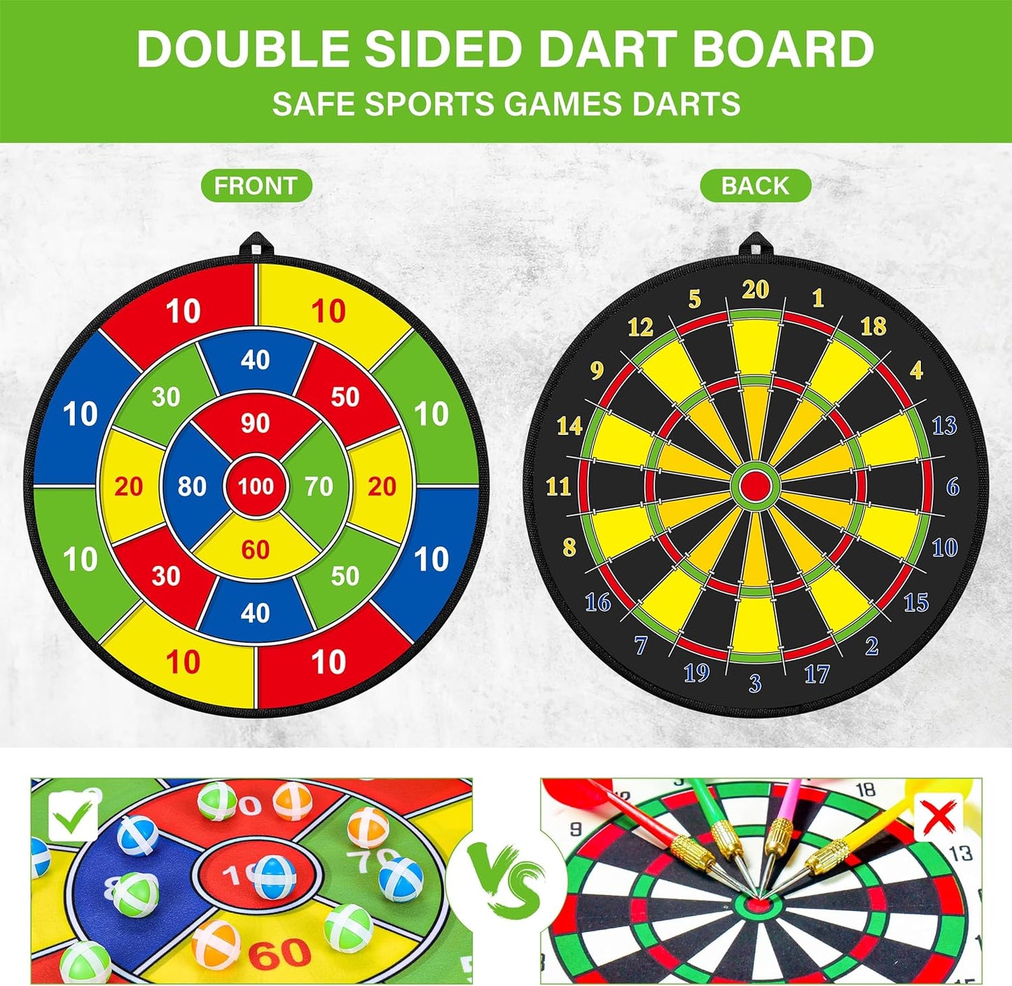 Vivolux | Großes doppelseitiges Dartboard für Kinder – Spielen, Lernen und Entspannen