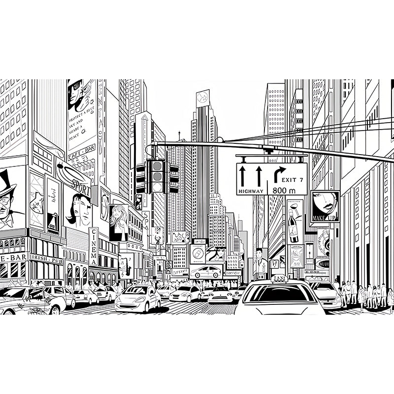 Vivolux | Illustratie Stijl Muurrpapier Stedelijk Kruispunt en Straat Aangepast Wanddecor voor Koffiehuis, Op Maat Gemaakt