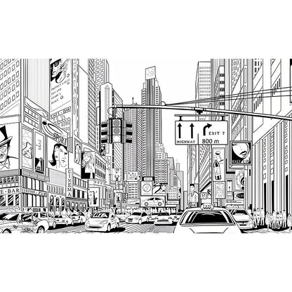 Vivolux | Illustratie Stijl Muurrpapier Stedelijk Kruispunt en Straat Aangepast Wanddecor voor Koffiehuis, Op Maat Gemaakt