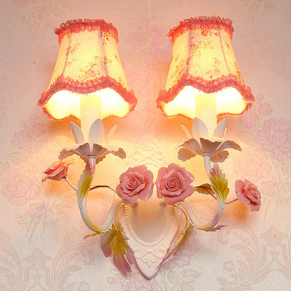 Vivolux | Witte 1/2-Head Wandlamp Romantisch Pastorale Stoffen Bel Muurverlichting met Rozen Decor