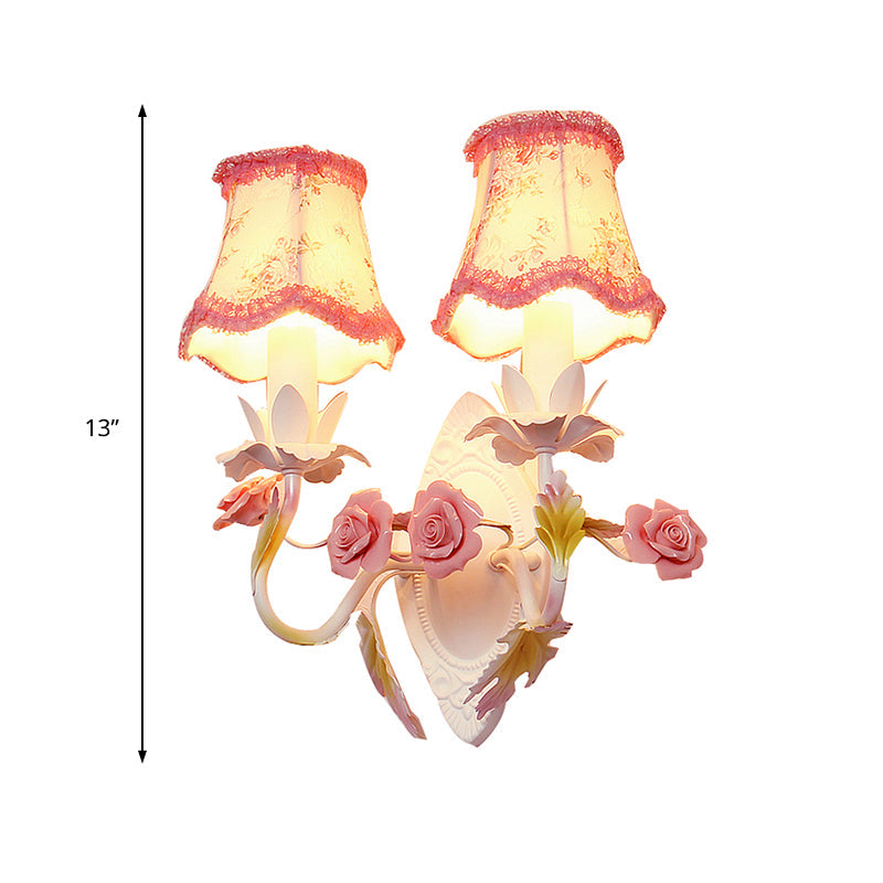 Vivolux | Witte 1/2-Head Wandlamp Romantisch Pastorale Stoffen Bel Muurverlichting met Rozen Decor