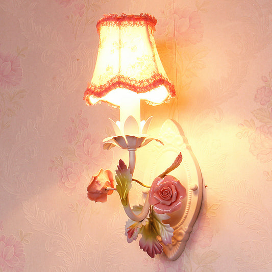 Vivolux | Witte 1/2-Head Wandlamp Romantisch Pastorale Stoffen Bel Muurverlichting met Rozen Decor