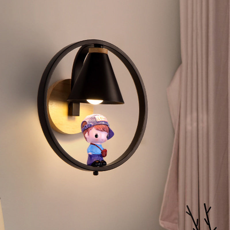 Vivolux | Cone Shade Wandverlichting Nordic Metaal 1 Licht Zwart/Wit Afwerking Wandlamp met Jongens Deco