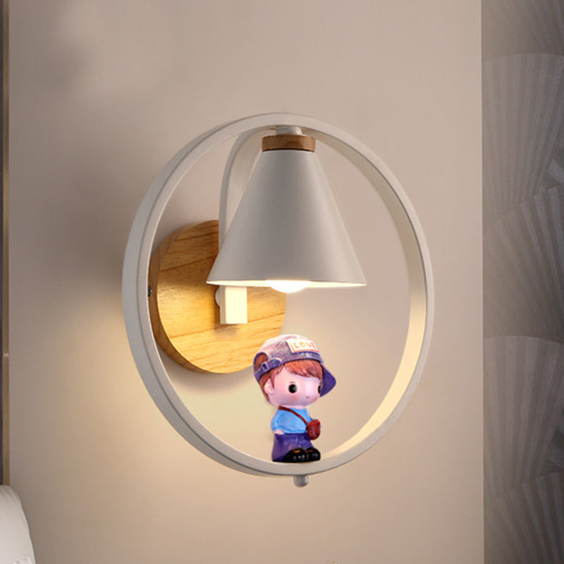 Vivolux | Cone Shade Wandverlichting Nordic Metaal 1 Licht Zwart/Wit Afwerking Wandlamp met Jongens Deco