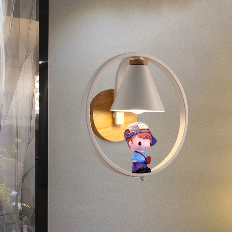 Vivolux | Cone Shade Wandverlichting Nordic Metaal 1 Licht Zwart/Wit Afwerking Wandlamp met Jongens Deco