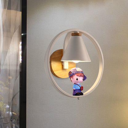 Vivolux | Cone Shade Wandverlichting Nordic Metaal 1 Licht Zwart/Wit Afwerking Wandlamp met Jongens Deco