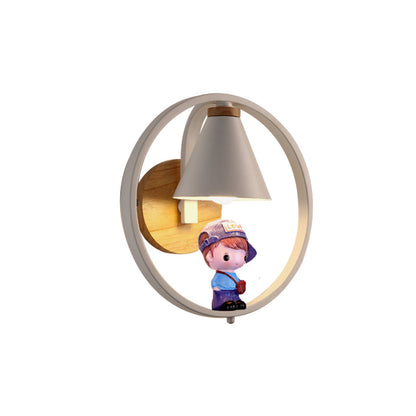 Vivolux | Cone Shade Wandverlichting Nordic Metaal 1 Licht Zwart/Wit Afwerking Wandlamp met Jongens Deco