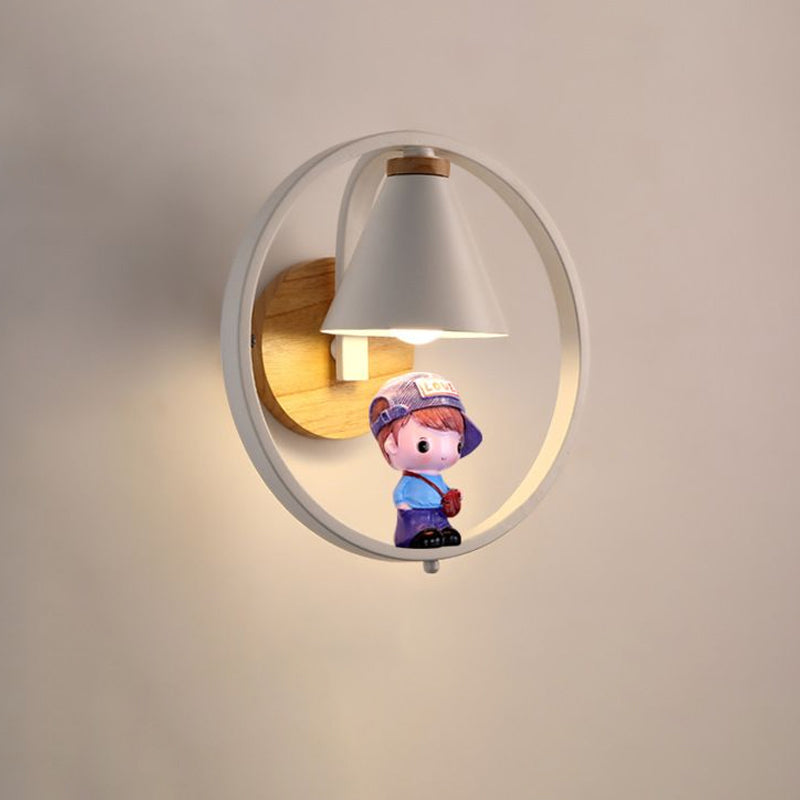 Vivolux | Cone Shade Wandverlichting Nordic Metaal 1 Licht Zwart/Wit Afwerking Wandlamp met Jongens Deco