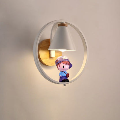 Vivolux | Cone Shade Wandverlichting Nordic Metaal 1 Licht Zwart/Wit Afwerking Wandlamp met Jongens Deco