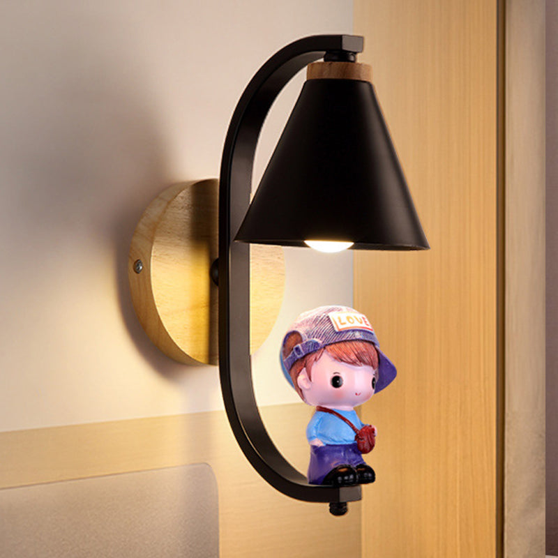 Vivolux | Cone Shade Wandverlichting Nordic Metaal 1 Licht Zwart/Wit Afwerking Wandlamp met Jongens Deco