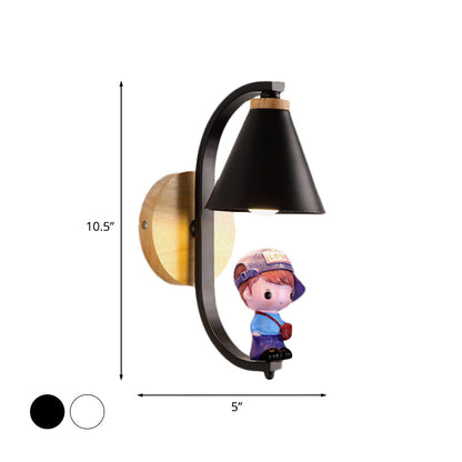 Vivolux | Cone Shade Wandverlichting Nordic Metaal 1 Licht Zwart/Wit Afwerking Wandlamp met Jongens Deco