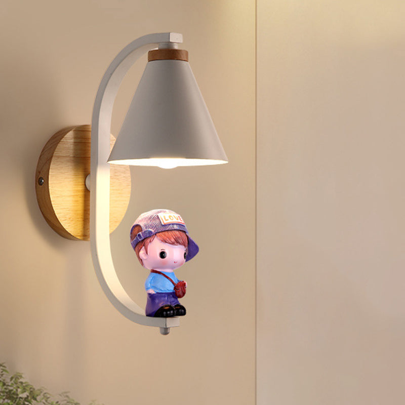 Vivolux | Cone Shade Wandverlichting Nordic Metaal 1 Licht Zwart/Wit Afwerking Wandlamp met Jongens Deco