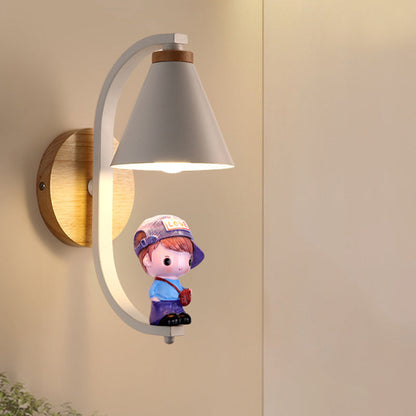 Vivolux | Cone Shade Wandverlichting Nordic Metaal 1 Licht Zwart/Wit Afwerking Wandlamp met Jongens Deco