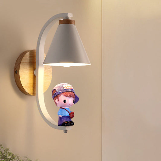 Vivolux | Cone Shade Wandverlichting Nordic Metaal 1 Licht Zwart/Wit Afwerking Wandlamp met Jongens Deco