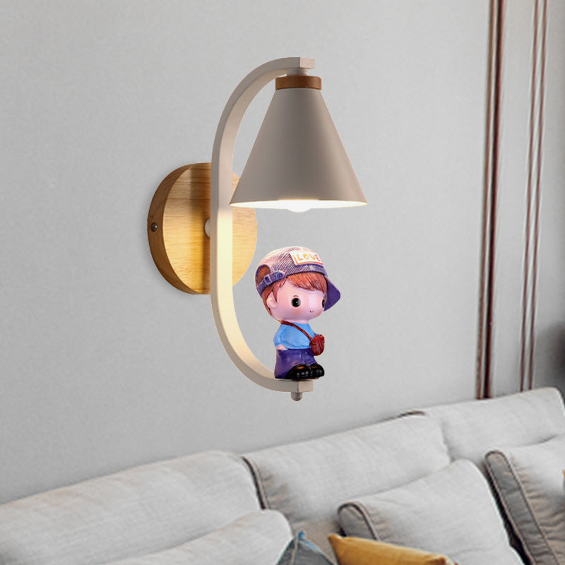 Vivolux | Cone Shade Wandverlichting Nordic Metaal 1 Licht Zwart/Wit Afwerking Wandlamp met Jongens Deco