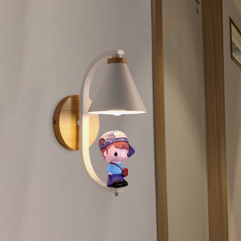 Vivolux | Cone Shade Wandverlichting Nordic Metaal 1 Licht Zwart/Wit Afwerking Wandlamp met Jongens Deco