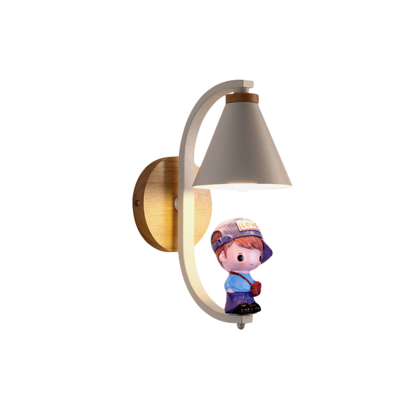 Vivolux | Cone Shade Wandverlichting Nordic Metaal 1 Licht Zwart/Wit Afwerking Wandlamp met Jongens Deco