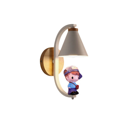 Vivolux | Cone Shade Wandverlichting Nordic Metaal 1 Licht Zwart/Wit Afwerking Wandlamp met Jongens Deco