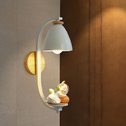 Vivolux | Schlafender Junge/Mädchen Wandbeleuchtung Idee Nordisch Harz 1 Glühbirne Nachttisch Wandmontierte Lampe mit Glockenschirm in Weiß