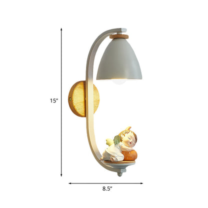 Vivolux | Schlafender Junge/Mädchen Wandbeleuchtung Idee Nordisch Harz 1 Glühbirne Nachttisch Wandmontierte Lampe mit Glockenschirm in Weiß