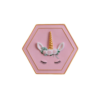 Vivolux | Rosa Unicorn Sconce Beleuchtung mit Hexagon-Design Cartoon LED Harz Zugkette Wandlampe