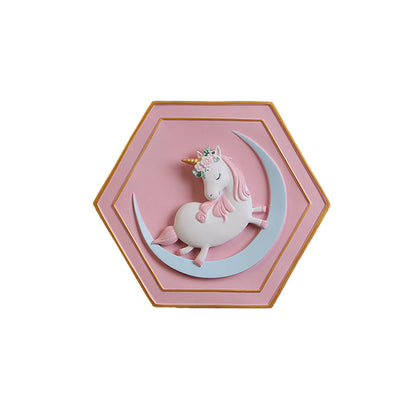 Vivolux | Rosa Unicorn Sconce Beleuchtung mit Hexagon-Design Cartoon LED Harz Zugkette Wandlampe