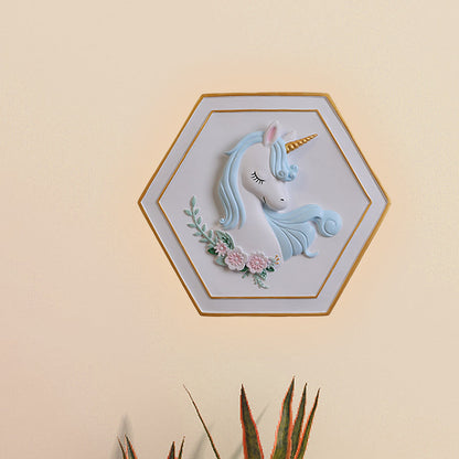 Vivolux | Rosa Unicorn Sconce Beleuchtung mit Hexagon-Design Cartoon LED Harz Zugkette Wandlampe