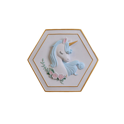 Vivolux | Rosa Unicorn Sconce Beleuchtung mit Hexagon-Design Cartoon LED Harz Zugkette Wandlampe