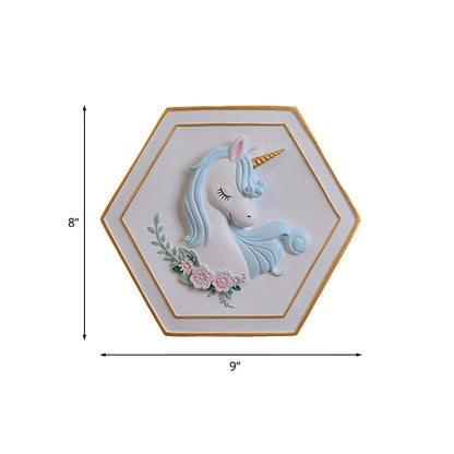 Vivolux | Rosa Unicorn Sconce Beleuchtung mit Hexagon-Design Cartoon LED Harz Zugkette Wandlampe