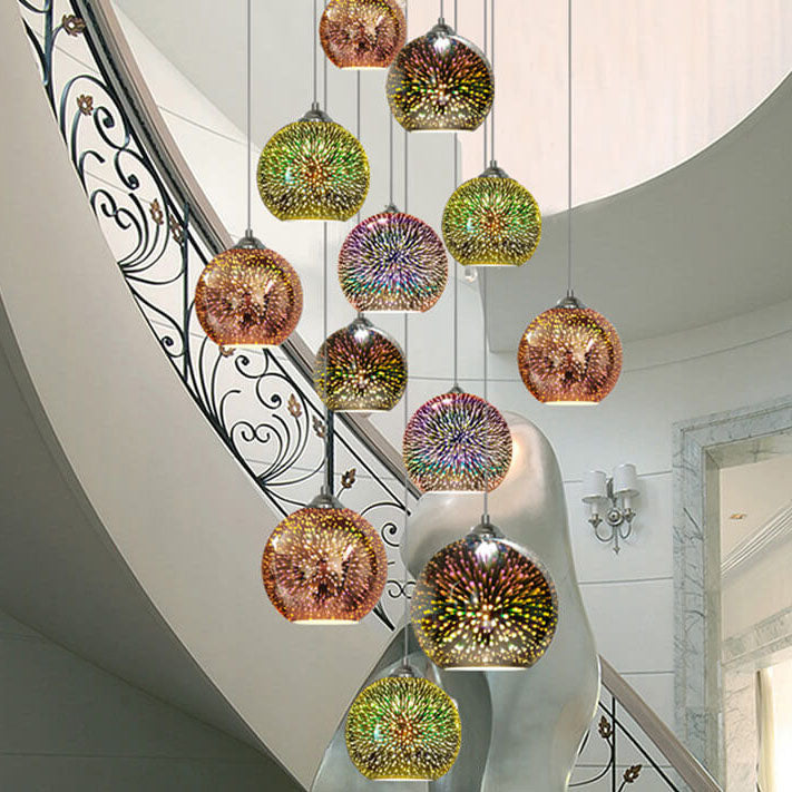 Vivolux | Moderne kreative 3D bunte Feuerwerk Glas 1-Licht Kuppel Pendelleuchte
