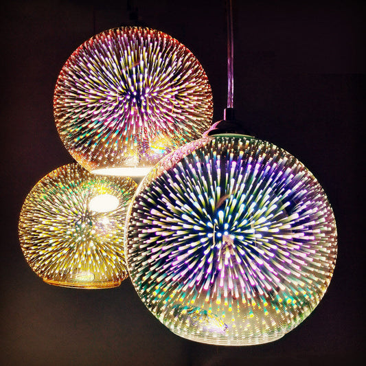 Vivolux | Moderne kreative 3D bunte Feuerwerk Glas 1-Licht Kuppel Pendelleuchte