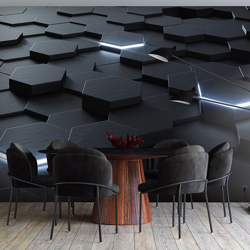Vivolux | Ganze Foto Stil Tapete mit 3D-Effekt Hexagon in Dunkler Farbe für Wohnzimmer, Maßgeschneidert