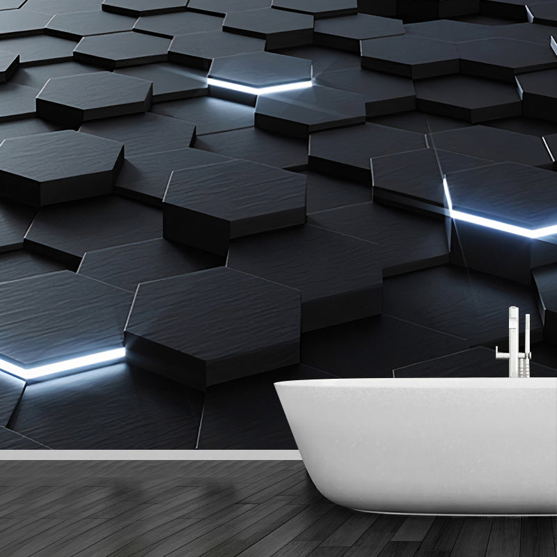 Vivolux | Ganze Foto Stil Tapete mit 3D-Effekt Hexagon in Dunkler Farbe für Wohnzimmer, Maßgeschneidert