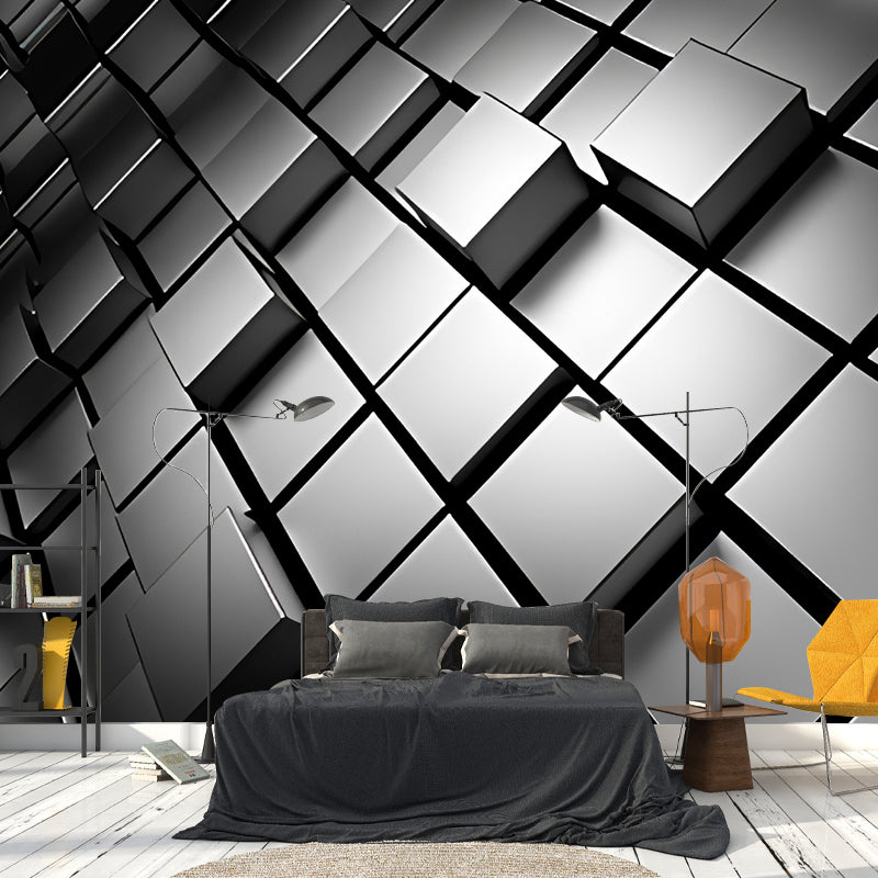 Vivolux | Ganze Foto Stil Tapete mit 3D-Effekt Hexagon in Dunkler Farbe für Wohnzimmer, Maßgeschneidert