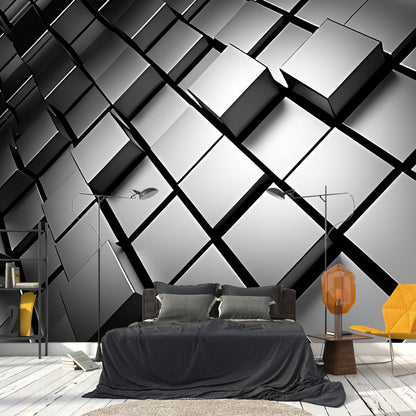 Vivolux | Ganze Foto Stil Tapete mit 3D-Effekt Hexagon in Dunkler Farbe für Wohnzimmer, Maßgeschneidert