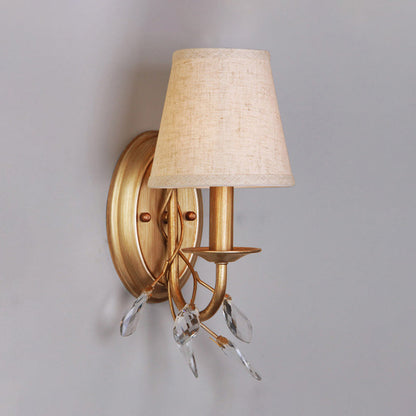 Vivolux | 1-Licht Barrel Wandmontage Verlichting Landelijke Stijl Gouden Afwerking Stof Wandlamp met Tak Kristal Decor