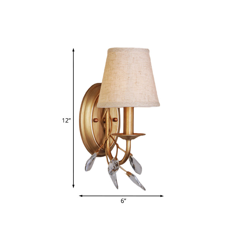 Vivolux | 1-Licht Barrel Wandmontage Verlichting Landelijke Stijl Gouden Afwerking Stof Wandlamp met Tak Kristal Decor