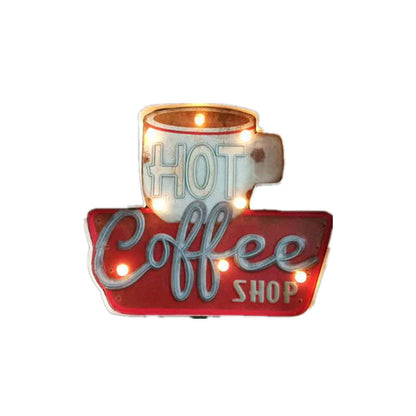 Vivolux | Retro LED Wandmontage Licht Rote Kaffeetasse/Weiße Milchflasche Beschilderung Nachtlampe mit Eisen-Schirm für Geschäft