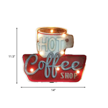 Vivolux | Retro LED Wandmontage Licht Rote Kaffeetasse/Weiße Milchflasche Beschilderung Nachtlampe mit Eisen-Schirm für Geschäft